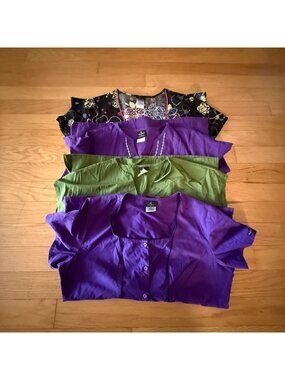 Lot of 4 Women's Large Baby Phat Multicolored Medical Uniform Scrub Tops